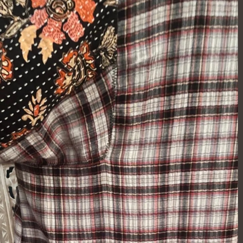 Free People Coast to Coast Floral Plaid Embroidered Top A615-2 - Picture 4 of 5